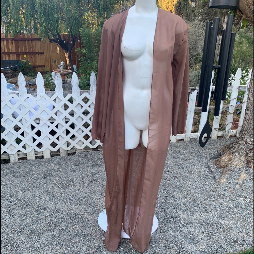 BOOHOO Anna Chiffon Maxi Duster Mocha Plus 16